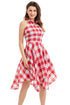 Sexy Red White Denim Checks Flared Shirtdress